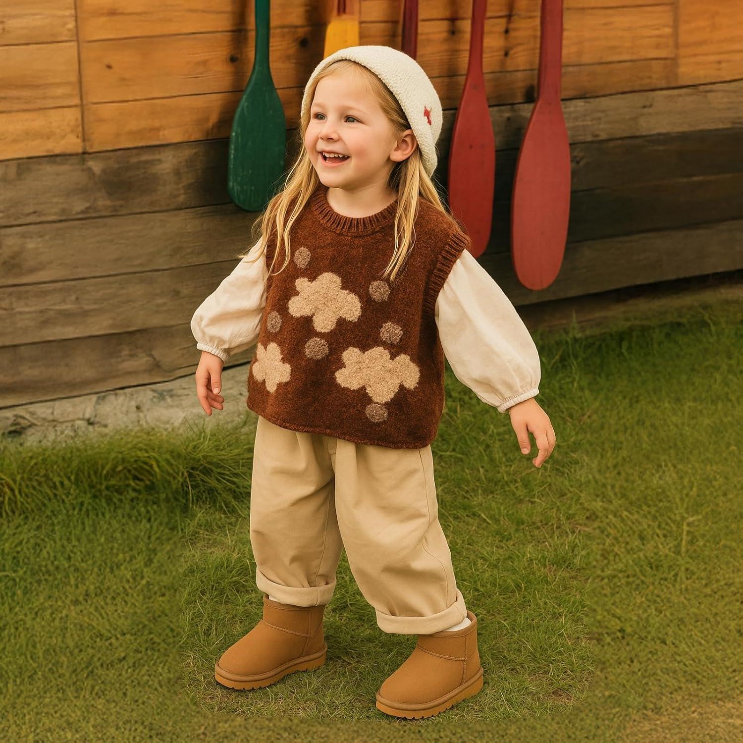 imageMishansha Kids Winter Snow Boots Boys Girls Warm Faux Fur Lined Suede Ankle Booties WaterResistant AntiSlip for Toddler Little Kid Big KidChestnutkid