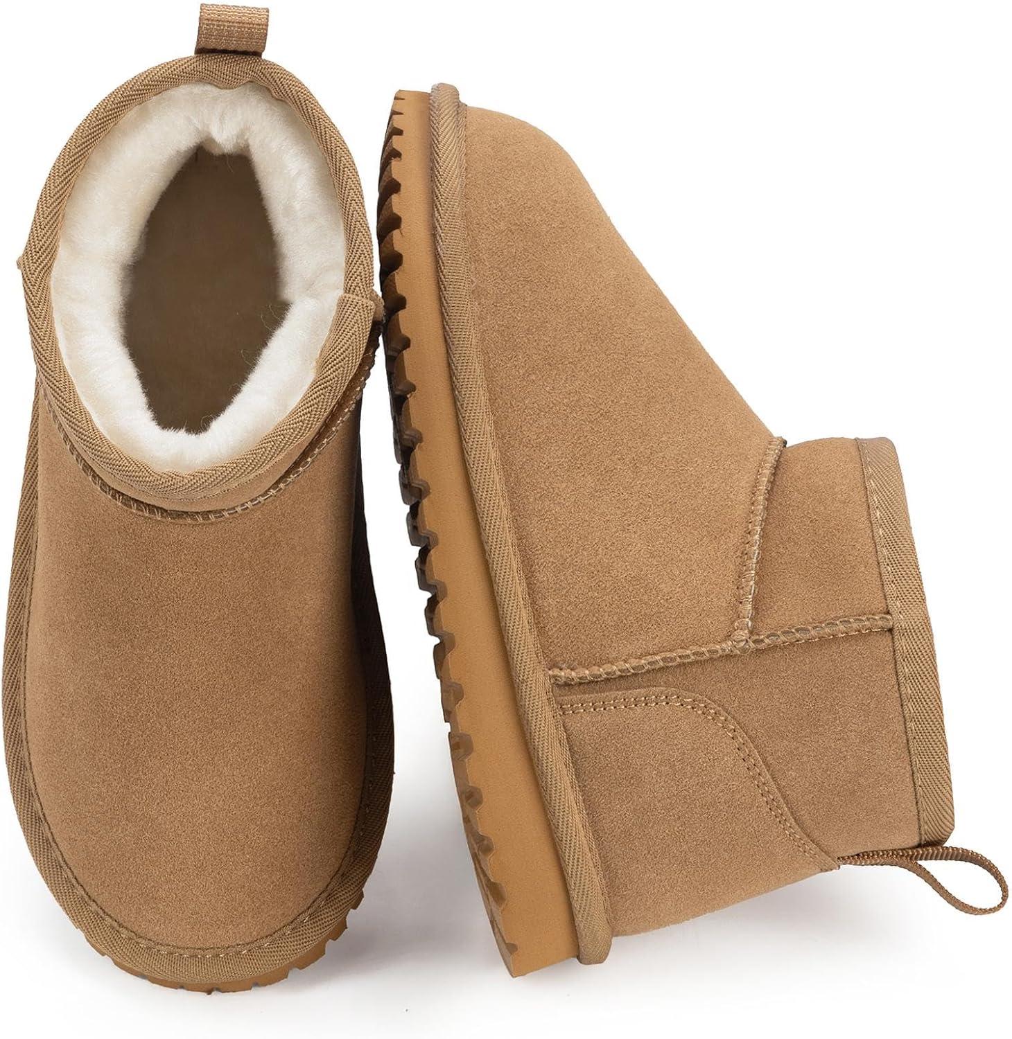 imageMishansha Kids Winter Snow Boots Boys Girls Warm Faux Fur Lined Suede Ankle Booties WaterResistant AntiSlip for Toddler Little Kid Big KidChestnutkid